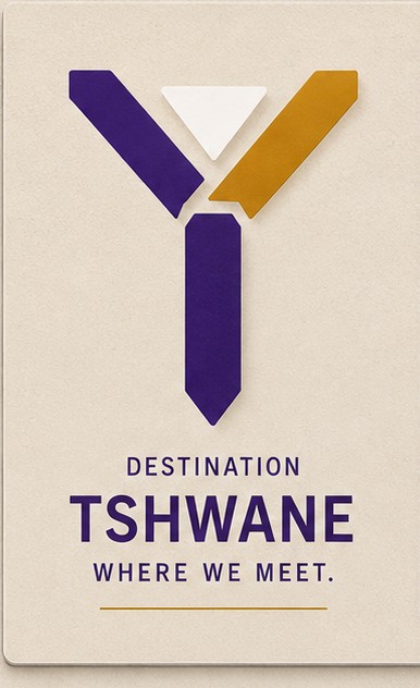 The full-colour mark: purple and gold arms with the open wedge, over the wordmark, on a cream ground.